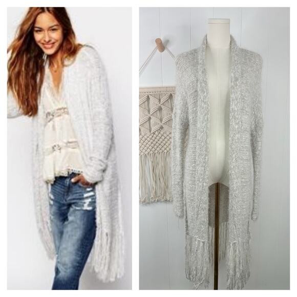 Abercrombie & Fitch Eyelash Knit Fringe Duster Cardigan Sweater M/L Gray - Picture 1 of 9